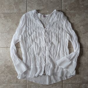 Victorian Bohemian White Embroidered Blouse Women's Size M Cottagecore